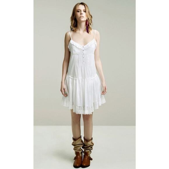 Zara Basic White Boho Festival Beach Mini Dress Lace With Embroidery Size Small - Picture 3 of 7